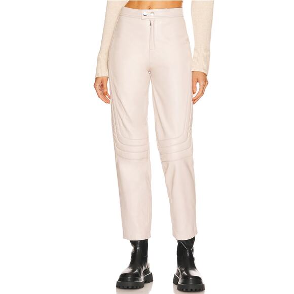 L'Academia Off White Leather Pants MEDIUM Tapered Moto Biker Designer $498 NEW - Picture 1 of 11